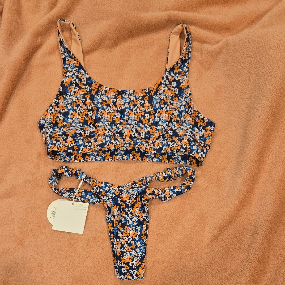 Kulani Kinis Floral Bikini in Orange and Blue